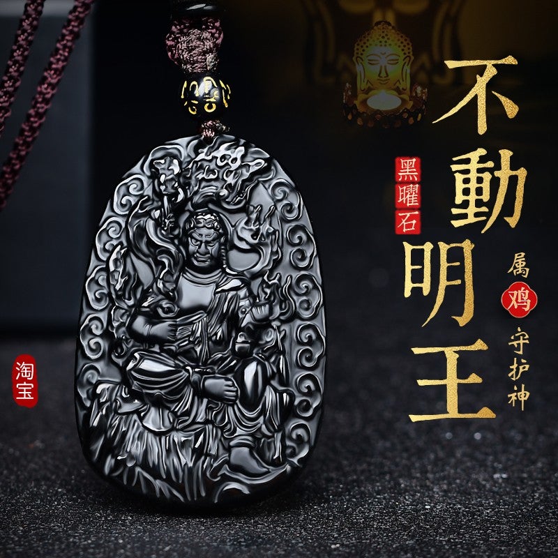 Natural Obsidian 12 Zodiac Animal Buddha Pendant Patron Saint Men And Women Gift Jewelry Zodiac Necklace Same Style For Men And Women - Image 2